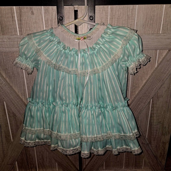 Vintage Bryan 18-24 Month Full Circle Dress Lovely Green/White Ruffles